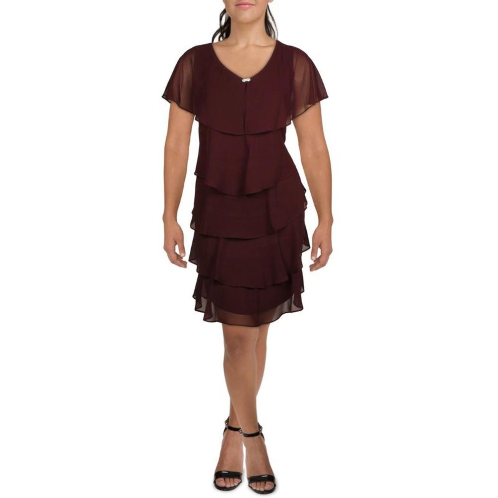 SLNY Womens Red Embellished Midi Formal Cocktail and Party Dress NWOT